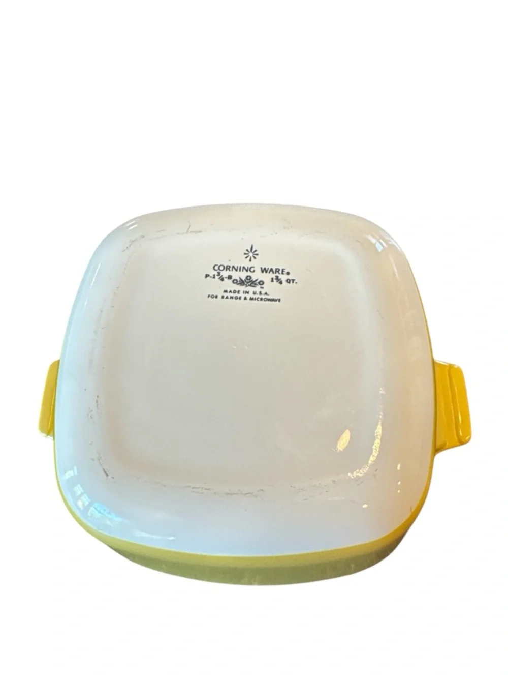Corning Ware casserole dish in the Harvest Yellow pattern P-1 3/4-B 1 3/4 QT